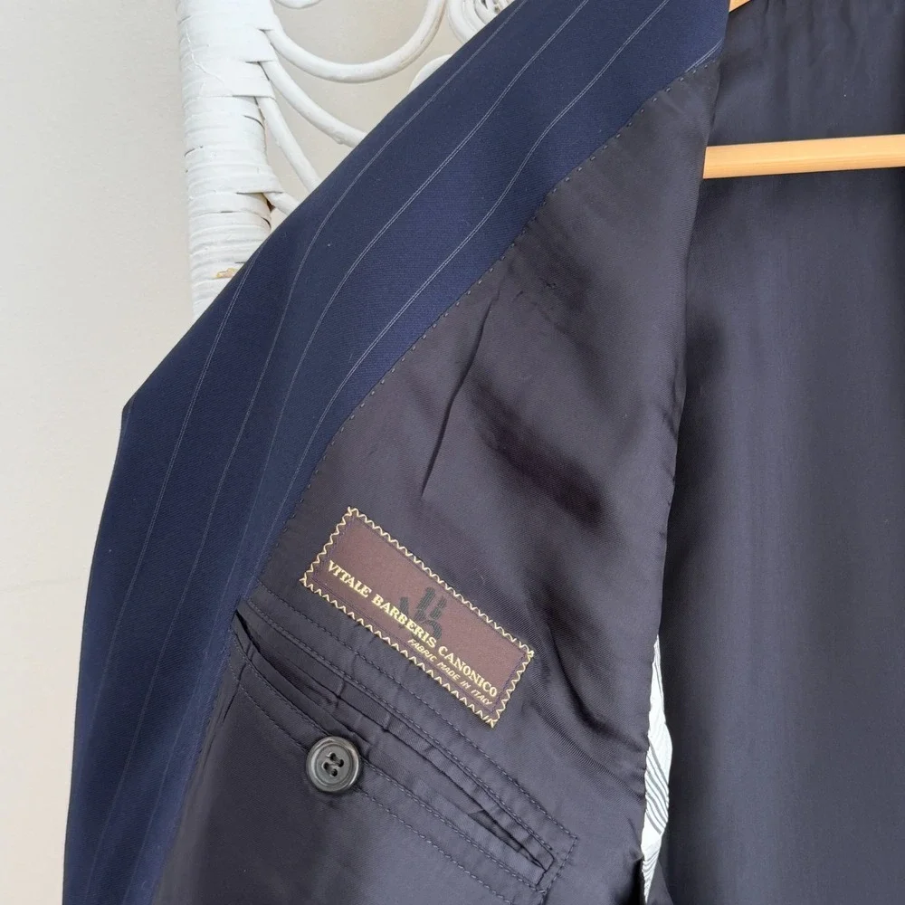 Brooks Brothers Blazer Mens 46R Navy Stripe Wool 1818 Madison Vitale Italy Made